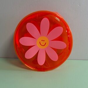 Bright Orange with Pink Flower Vinyl Cosmetic Bag with Zipper Closure, Kids Bag